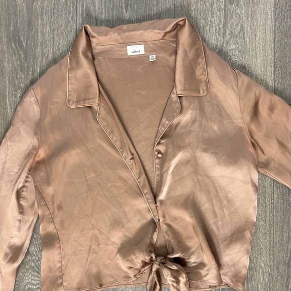 Aritzia Wilfred Peaufiner Tie Front Blouse Cropped Long Sleeve Roebuck Size XXS - Picture 5 of 11